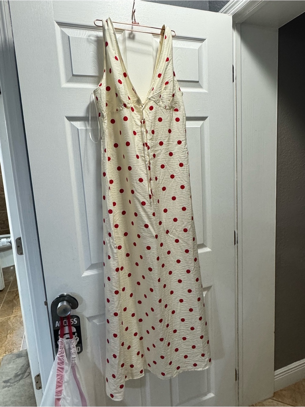 Thirty/Thirty Sleeveless Cream Dress with Red Polka Dots